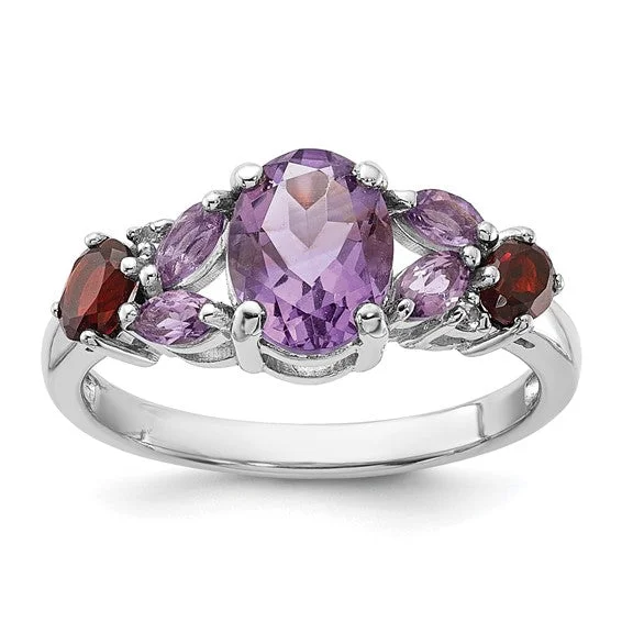 Ladies Rings with Pure Okenite-Sterling Silver Amethyst Pink Quartz Garnet and White Topaz Ring