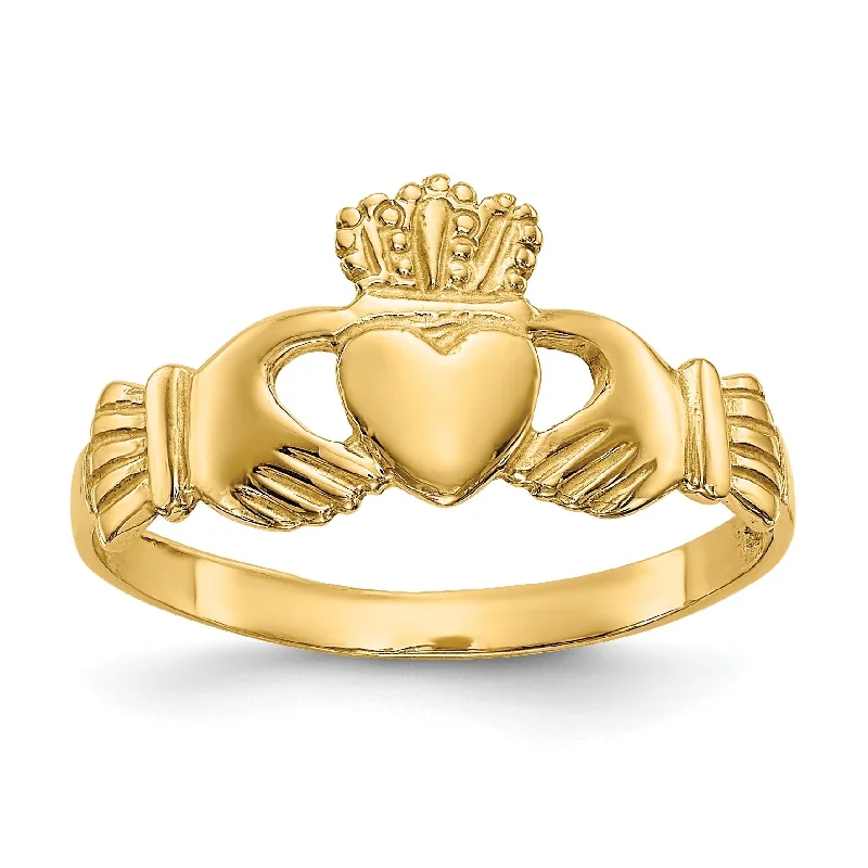 Ladies Rings with Green Aventurine-14k Yellow Gold Ladie's Solid Lightweight Claddagh Ring