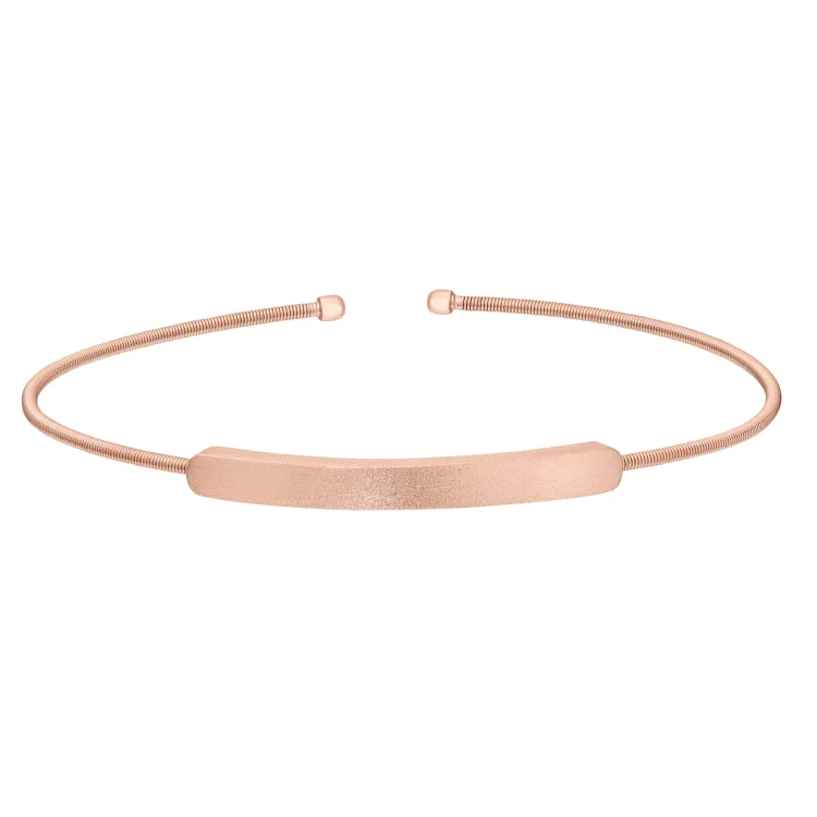 Unisex sleek bracelets -Rose Gold Finish Sterling Silver Cable Cuff Bracelet with Name Plate