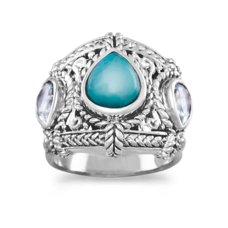 Ladies Rings for Love Glow-Sterling Silver Blue Topaz and Turquoise Ring