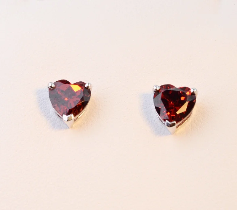 Ladies Earrings with Grey Lawsonite-14K white gold, heart-shaped Garnet earrings