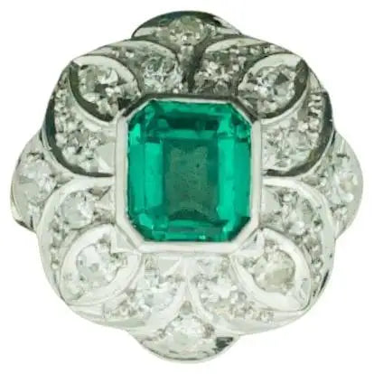 Ladies Rings for Doctor Spark-Art Deco Emerald and Diamond Ring in Platinum