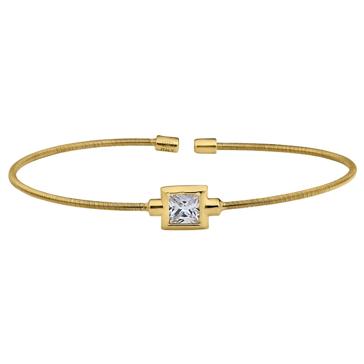 Woven craft bracelets -Gold Finish Sterling Silver Cable Cuff Bracelet with Princess Cut Simulated Diamond Birth Gem