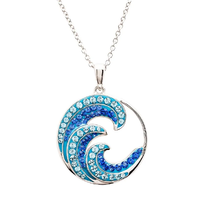 Ladies shimmering silver necklaces -Ocean : Sterling Silver Sapphire Crystal Wave Necklace