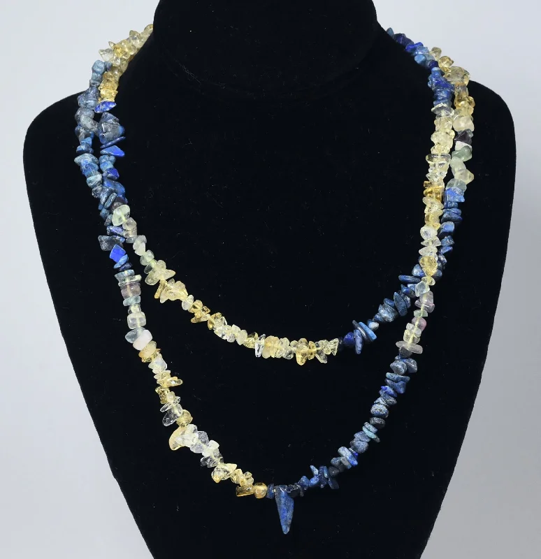 Ladies bespoke custom necklaces -Lapis Lazuli, Citrine, Fluorite Chip Bead Opera Necklace - 42 Inches Long