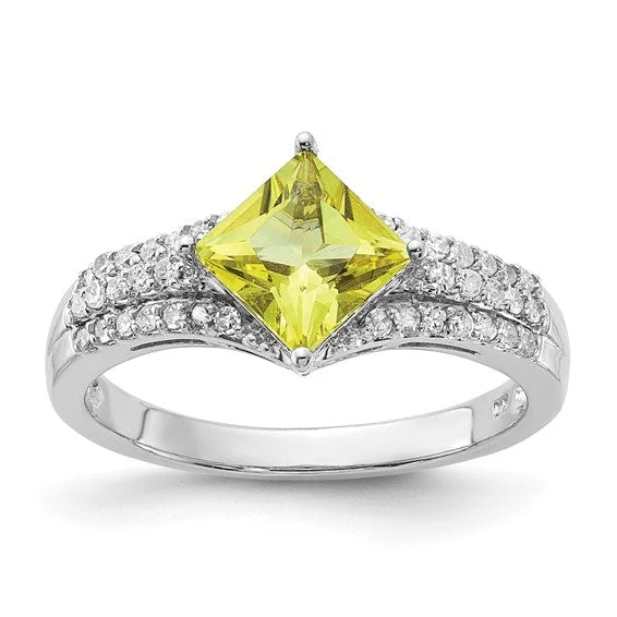 Ladies Rings with Oval Spark-Sterling Silver Diamond and Lemon Quartz Ring