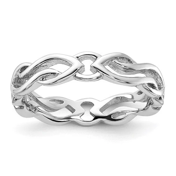 Ladies Rings Braided Shine-Sterling Silver Stackable Expressions Carved Band Ring