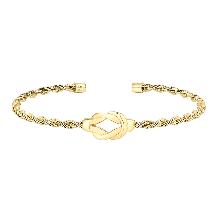 Leaf cascade bracelets -Gold Finish Sterling Silver Thin Tightly Twisted Cable Cuff Bracelet with Central Open Knot