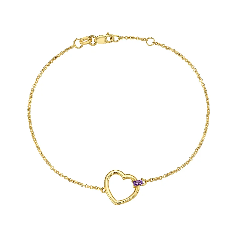 Everlasting wear bracelets -14K Baguette Gemstone Heart Bracelet