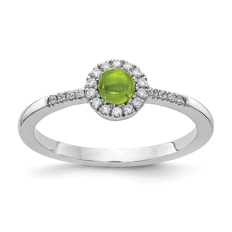 Ladies Rings with Aqua Turquoise-14k White Gold Diamond Halo And Peridot Chabochon Ring