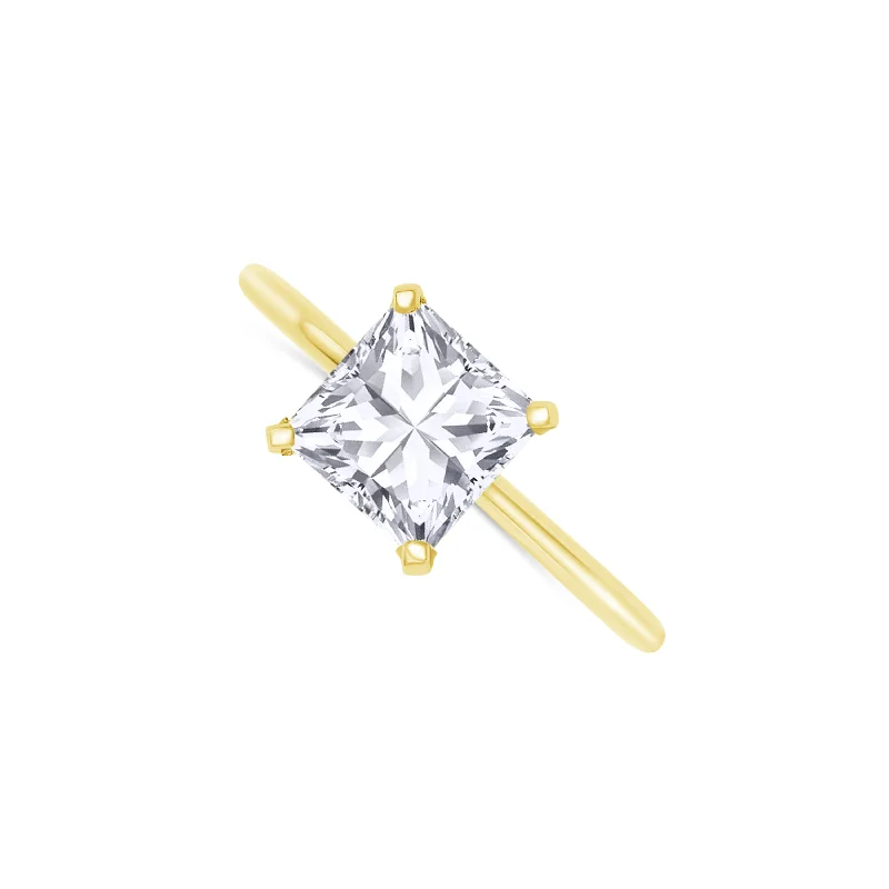 Ladies Engagement Rings Square Shine-14K Yellow Gold Princess-Cut 1.76 Carat Diamond Engagement Ring