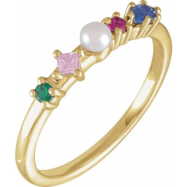 Ladies Rings Fine Shine-14K Yellow Gold Cultured Freshwater Pearl & Natural Multi-Gemstone Ring