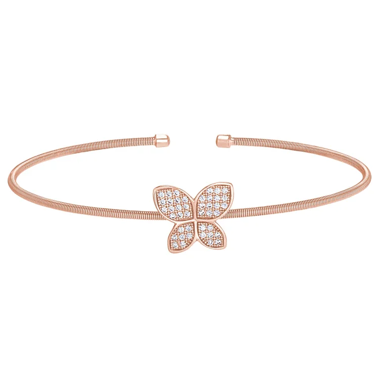 Cosmic vision bracelets -Rose Gold Finish Sterling Silver Cable Cuff Butterfly Bracelet with Simulated Diamonds