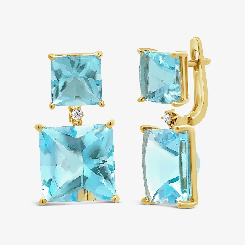 Ladies Earrings with Wave Shine-Square Cabochon Sky Blue Topaz Dangle Earrings