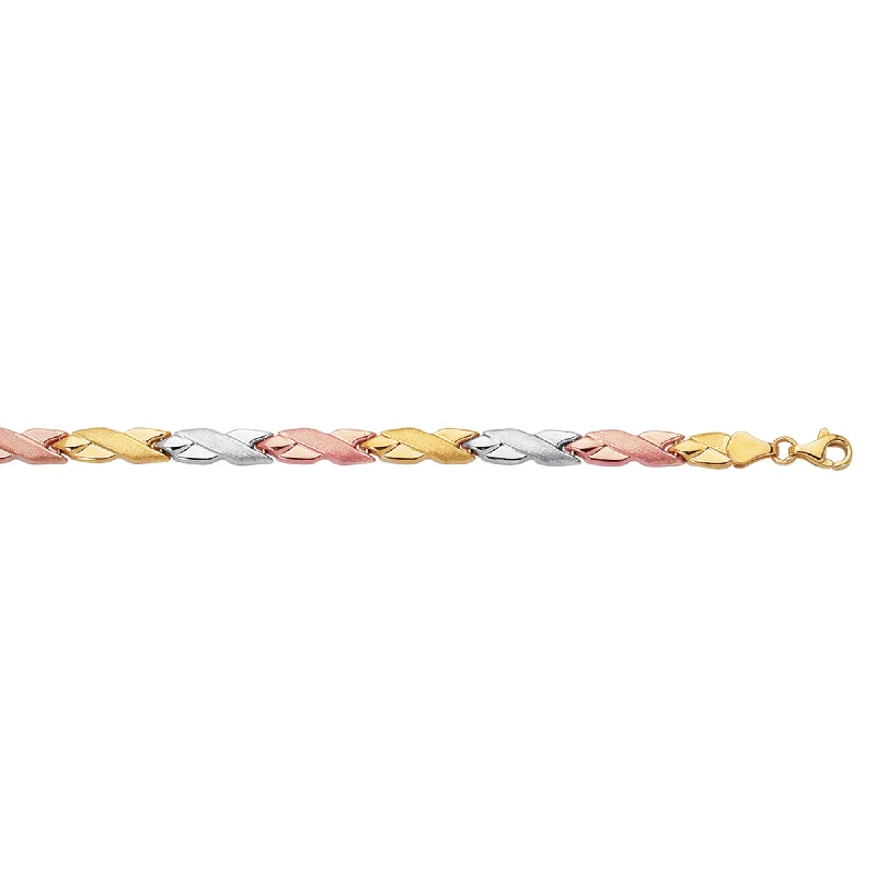 Lavish luxury bracelets -14K Tri-color Gold Satin X Bracelet