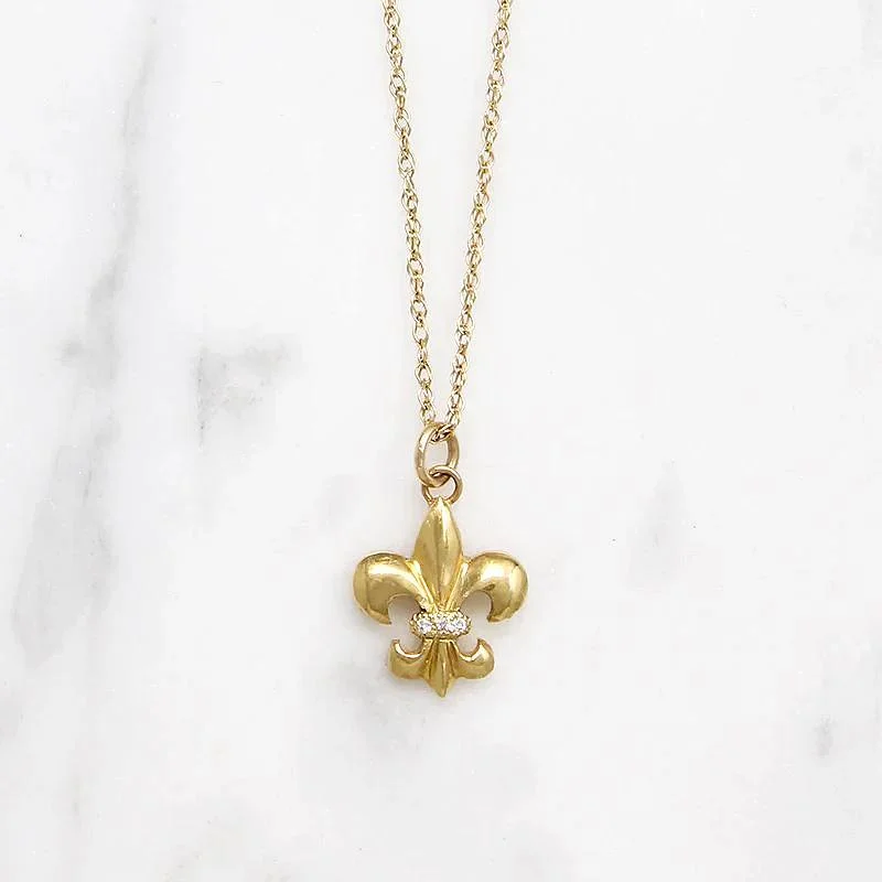 Ladies key motif necklaces -Fleur de Lis 18k & Diamond Necklace by 720