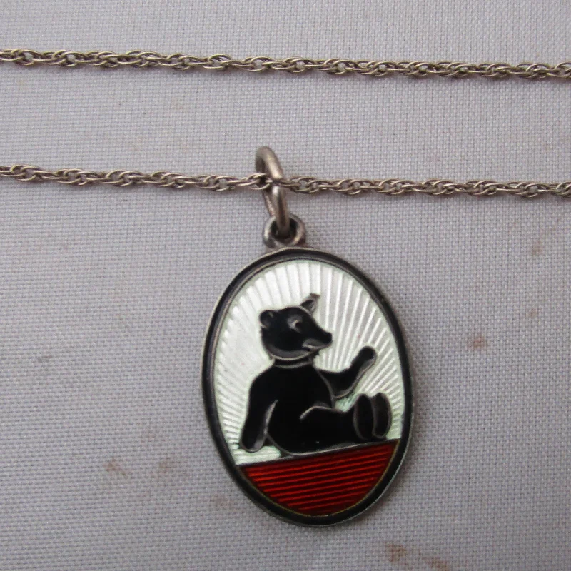 Ladies weathered patina necklaces -Norwegian David Andersen Sterling Silver And Enamel Bear Pendant Necklace Vintage Mid Century c1950