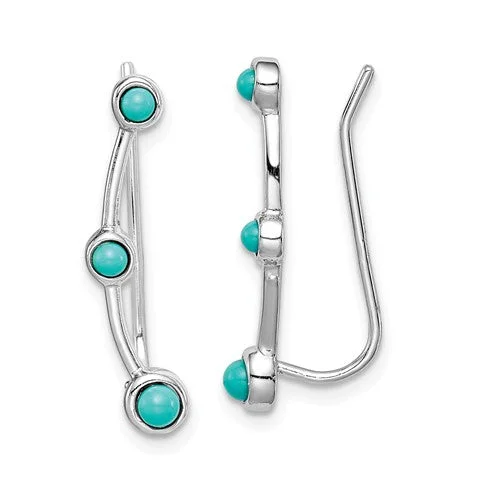 Ladies Earrings with Key Glow-Sterling Silver Created Turquoise Ear Climber Earrings