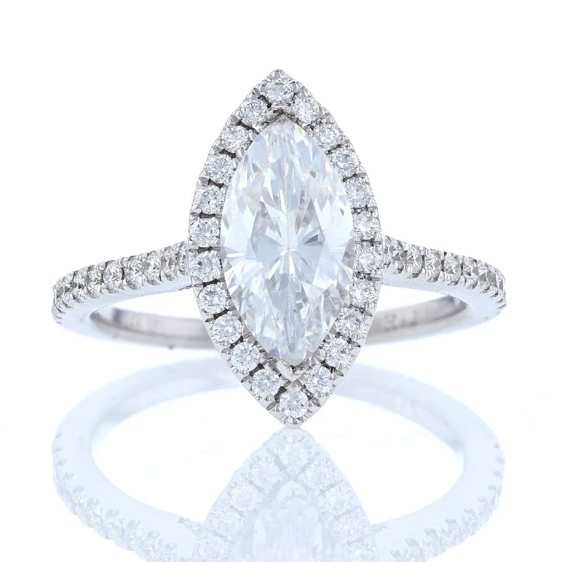 Ladies Engagement Rings Bezel Spark-Marquise Diamond Halo Engagement Ring