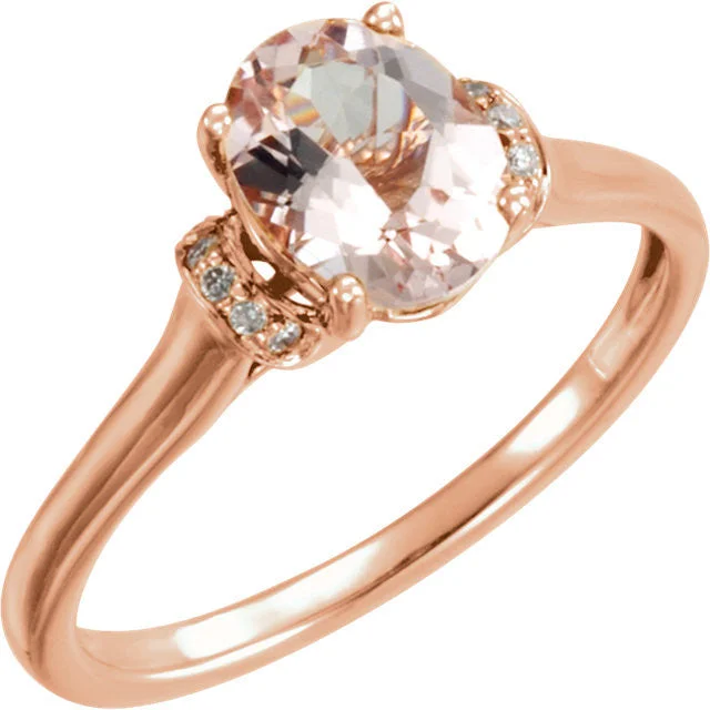 Ladies Rings with Green Rosasite-14k Rose Gold Oval Morganite & .05 CTW Diamond Ring