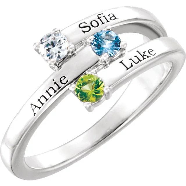 Ladies Rings for Mentor Spark-ByPass Stacked Mother's Family Birthstone Ring w/ Engraved Names