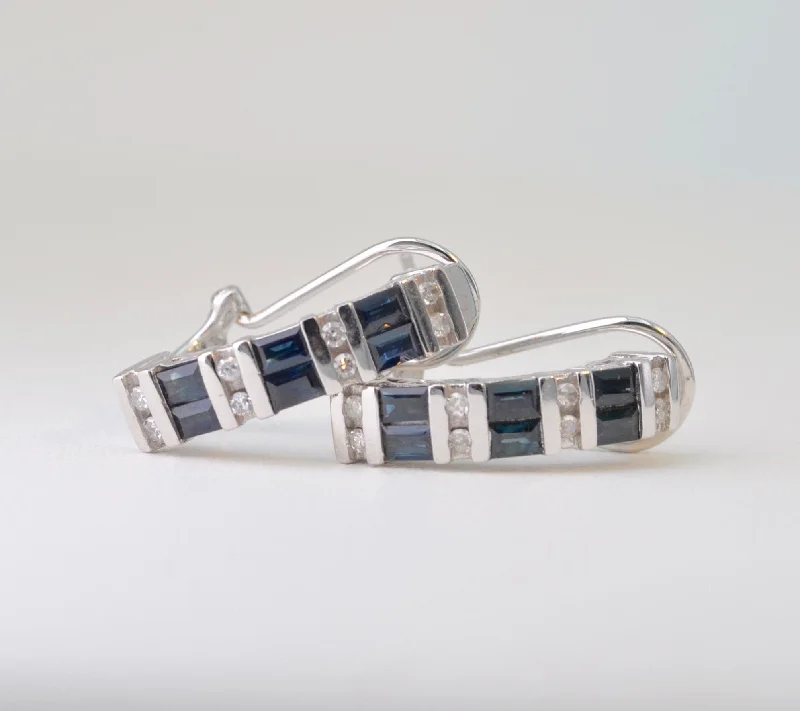 Ladies Earrings for Writer Glow-Sapphire and Diamond Hoop Earrings in 10K White Gold