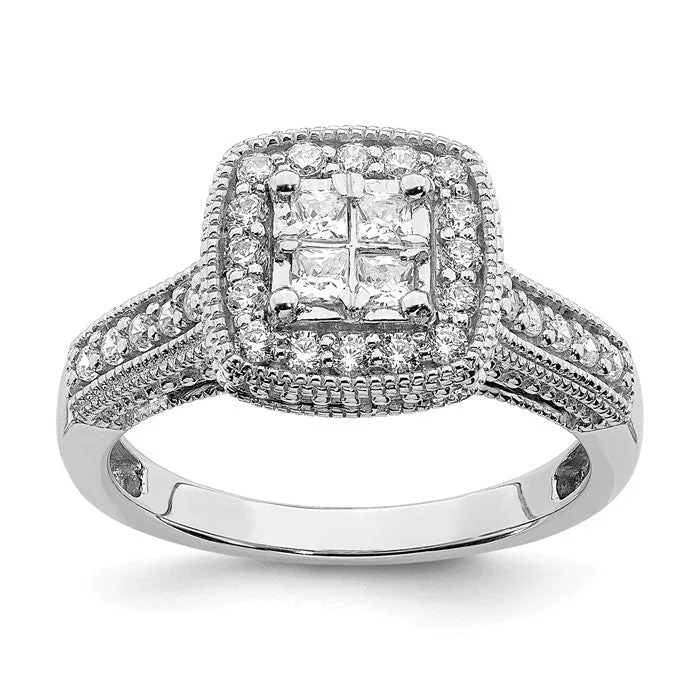 Ladies Engagement Rings with Pollucite Spark-14k White Gold Diamond Diamond Halo Engagement Ring