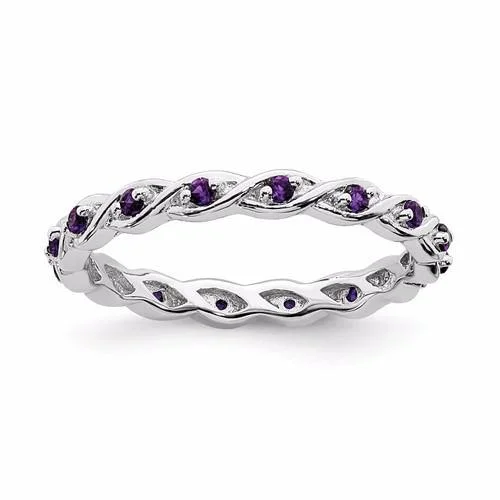 Ladies Rings Boho Spark-Sterling Silver Stackable Expressions Amethyst Twist Eternity Ring