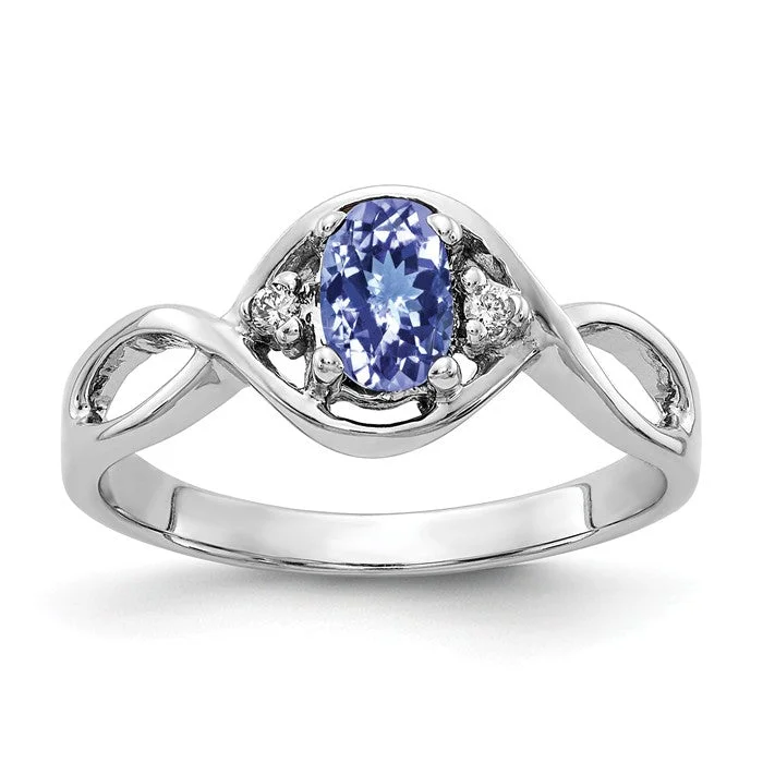 Ladies Rings with Diamond Shine-14k White Gold 6x4mm Oval Tanzanite and Diamond Infinity Style Ring