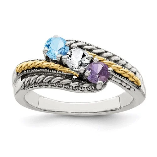 Round Diagonal Mother's Family Birthstone Ring