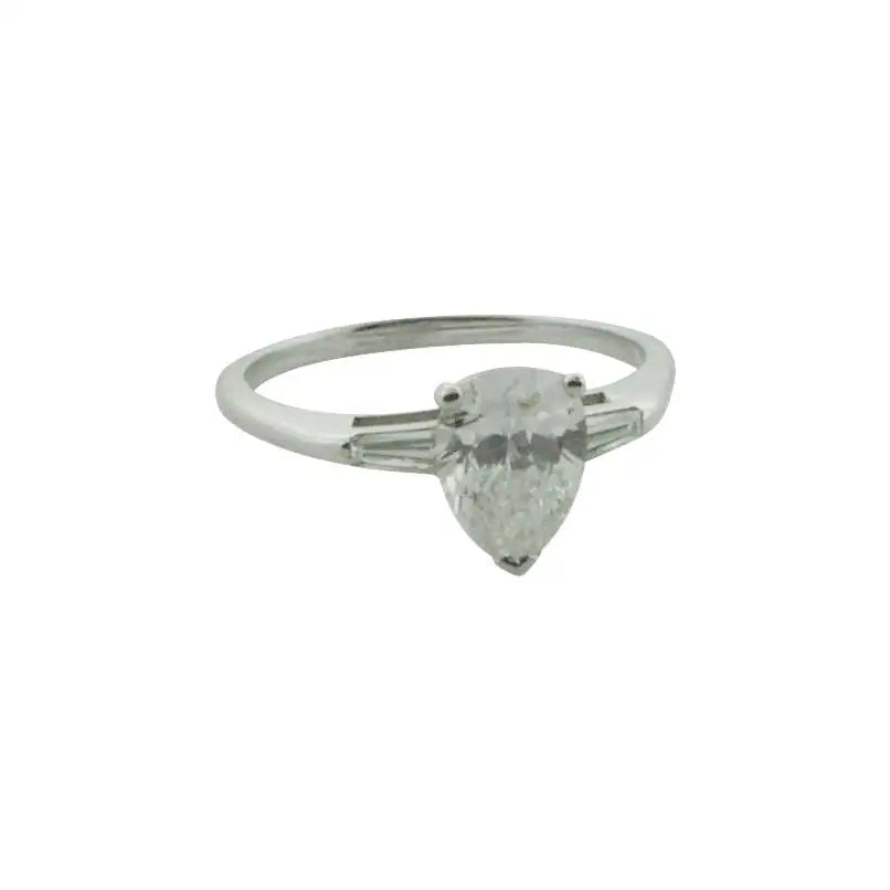 Ladies Rings with White Colemanite-Classic Pear Shape Diamond Ring in Platinum 1.16 GIA F SI1