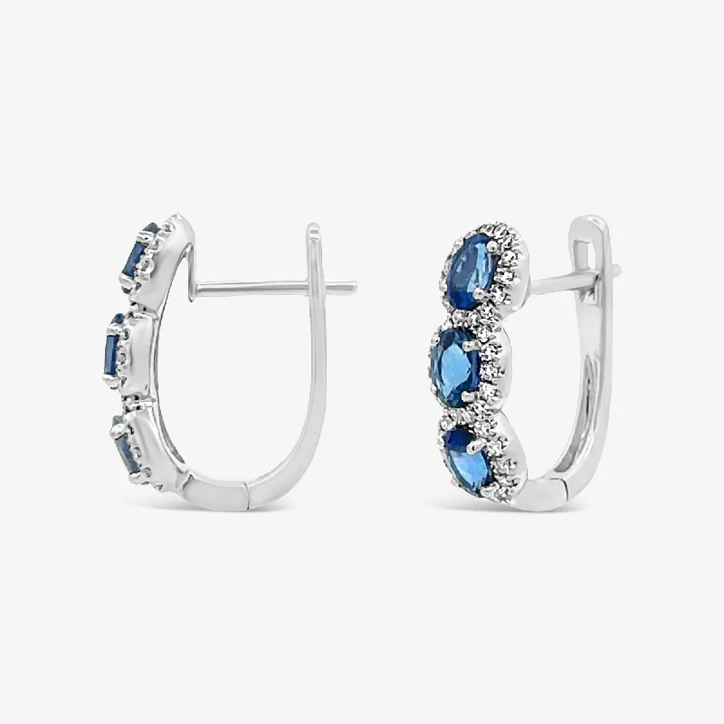 Ladies Earrings for Party Glow-Oval Cut Sapphire & Diamond Halo Earrings