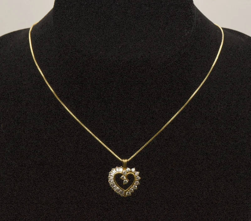 Ladies lone stone necklaces -Vintage Cubic Zirconia Vermeil Heart Pendant on Gold Tone Chain Necklace - 18"