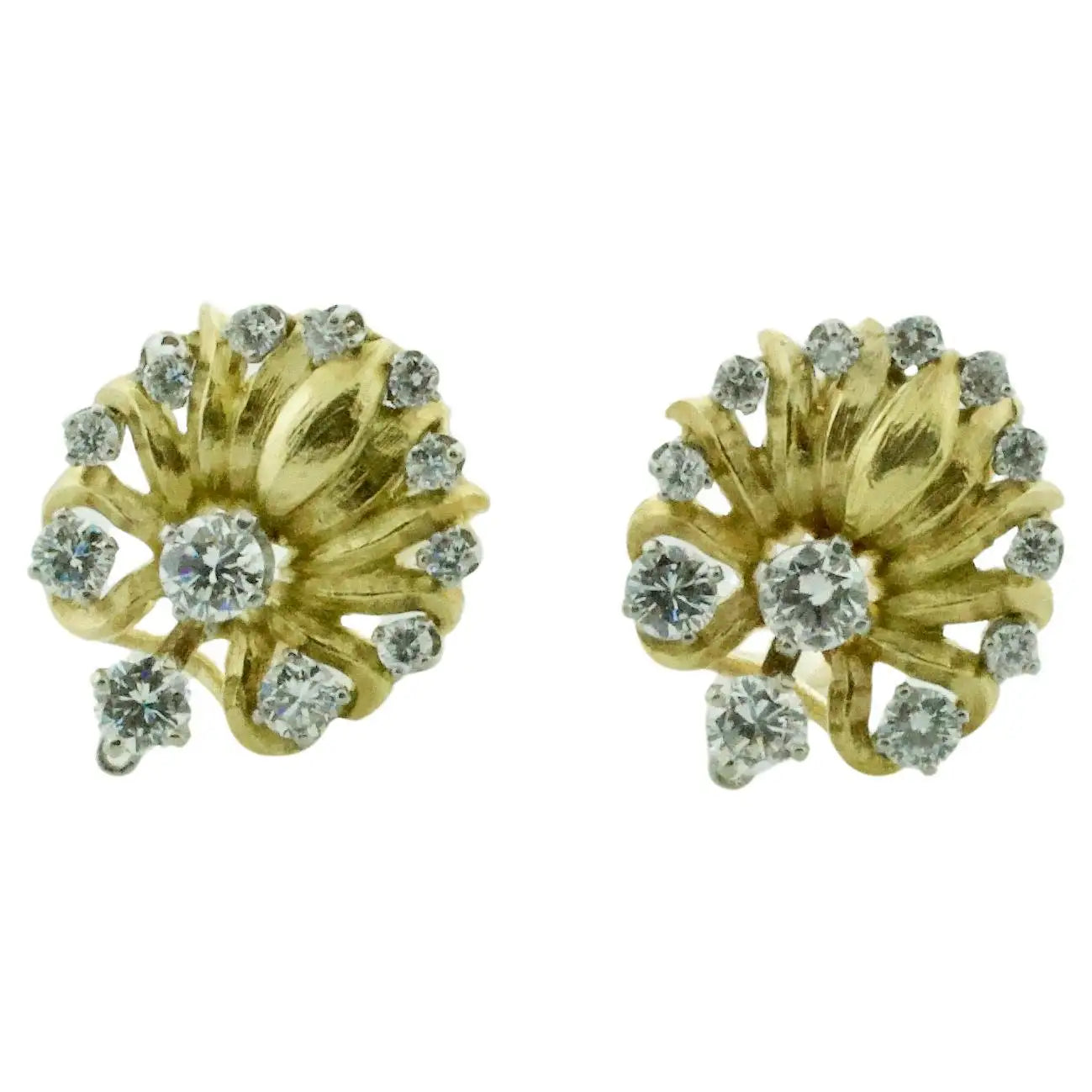 Ladies Earrings with Cosmic Gems-Delightful 18k Yellow and White Gold Earrings, Circa 1950's