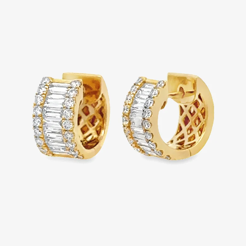 Ladies Earrings with Crescent Spark-1.25CT Baguette & Round Diamond Huggie Earrings