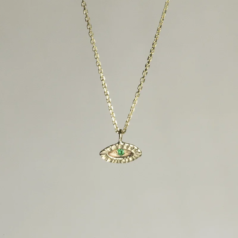 Tiny Eye Necklace with Emerald