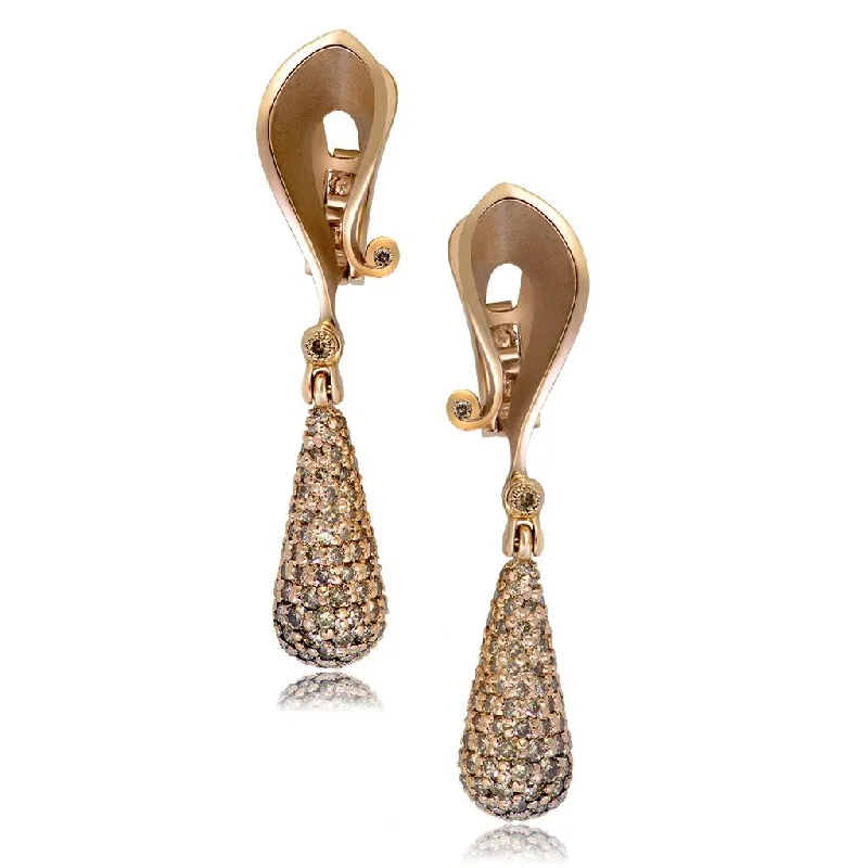 Ladies Earrings for Bride Shine-Gold Calla Drop Dangle Earrings with Champagne Diamonds