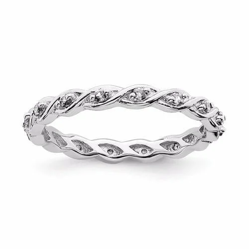 Ladies Rings with Heart Glow-Sterling Silver Stackable Expressions April White Topaz Twist Band Eternity Ring