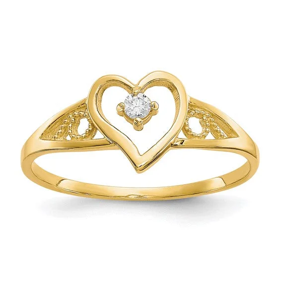 Ladies Rings with Bronze Enstatite-10k Gold Heart with Center CZ and Filigree Side Ring