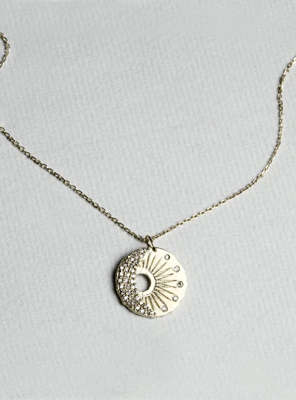 Ladies galaxy swirl necklaces -Sun and Moon Diamond Disc Necklace