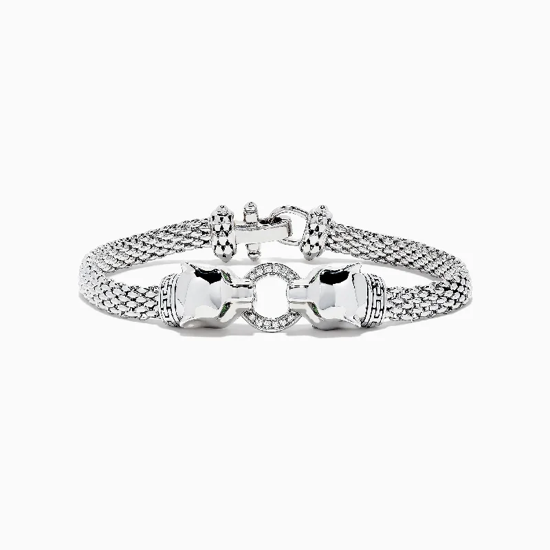 Mountain peak bracelets -Signature Sterling Silver Diamond and Tsavorite Panther Bracelet, 0.16 TCW