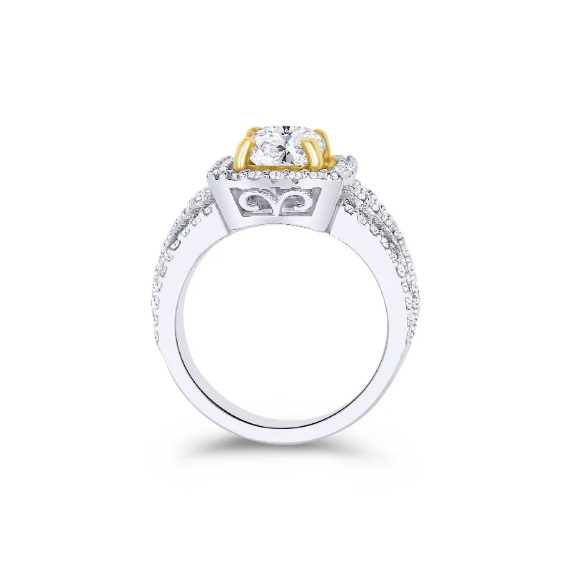 Ladies Engagement Rings with Pyroxmangite Spark-18K White Gold Radiant 0.33 Carat Diamond Halo Engagement Ring