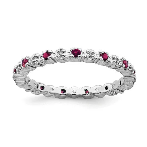 Ladies Rings Eternity Shine-Sterling Silver Stackable Expressions Ruby & Diamond Alternating Eternity Ring