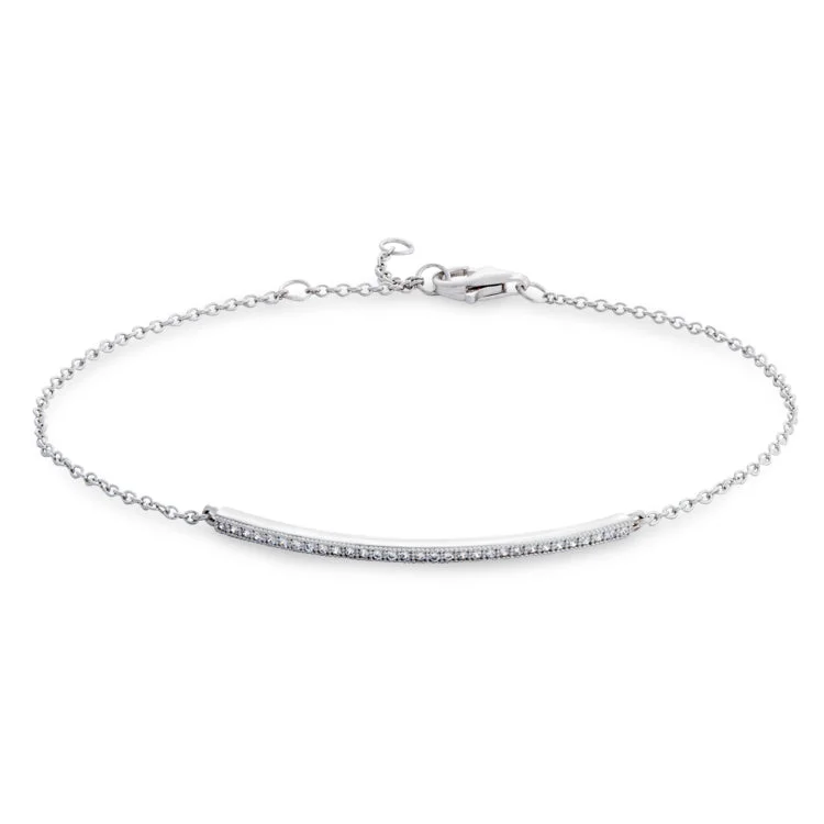 Galaxy swirl bracelets -Platinum Finish Sterling Silver Micropave Curved Bar Adjustable Bracelet with 31 Simulated Diamonds 6.5" - 7.5" Cable Chain