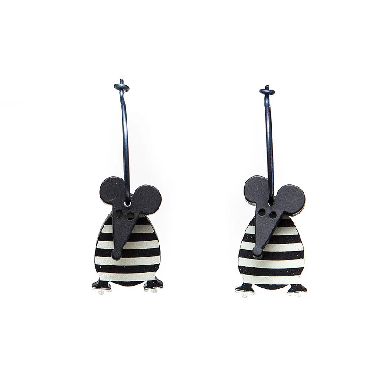 Ladies Earrings with Cyan Kyanite-Lene Lundberg K-Form Black and White Stripey Mouse Earrings