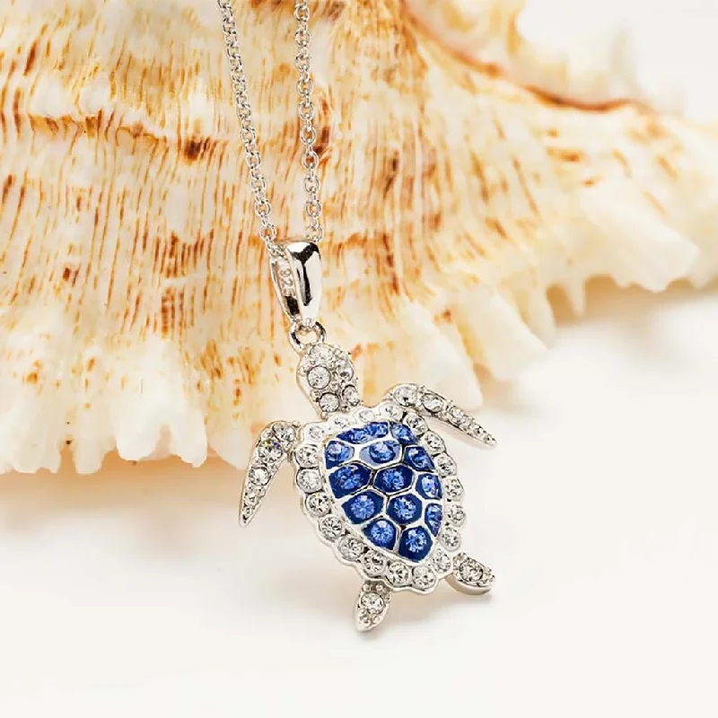 Ladies regal purple necklaces -Ocean : Sterling Silver Sapphire Blue Turtle Necklace