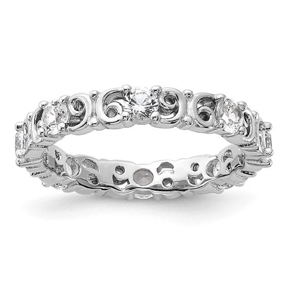 Ladies Rings for Science Glow-Sterling Silver Stackable Expressions White Sapphire Filigree Ring