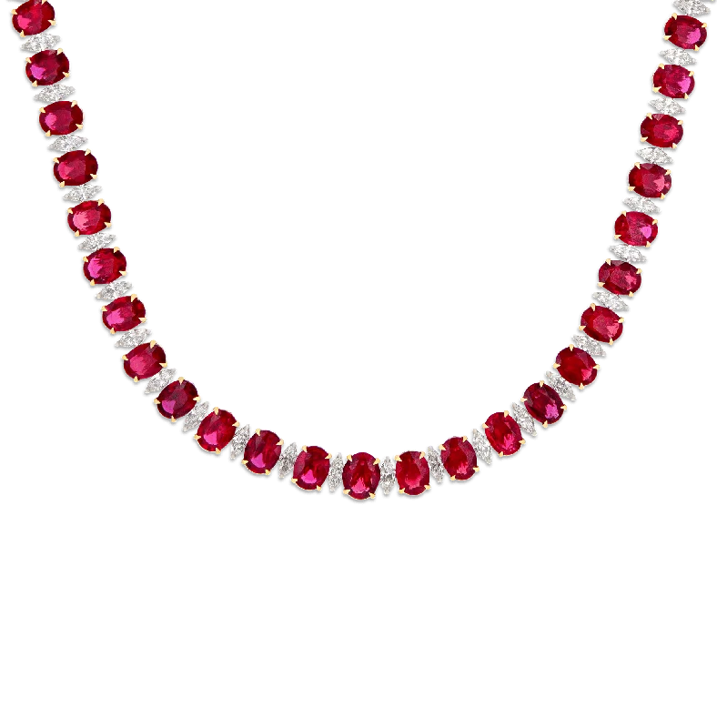 Ladies dramatic statement necklaces -Salavetti Ruby Necklace, 57.99 Carats