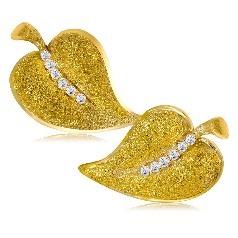 Ladies Earrings Crafted Spark-Gold Leaf Earrings with Silvermist Diamonds