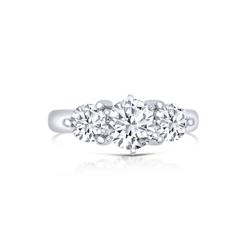 Ladies Engagement Rings Vow Spark-14K White Gold Round Three Stone Diamond Engagement Ring